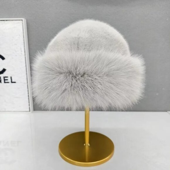 2/$30 Faux Fur Pale Gray OS Hat Brimless Plush Fluffy Skiing Warm - Picture 3 of 7
